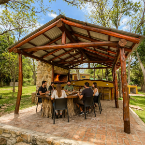 Quincho con asador y horno de barro con vistas a las montañas