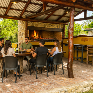 Quincho con asador y horno de barro con vistas a las montañas